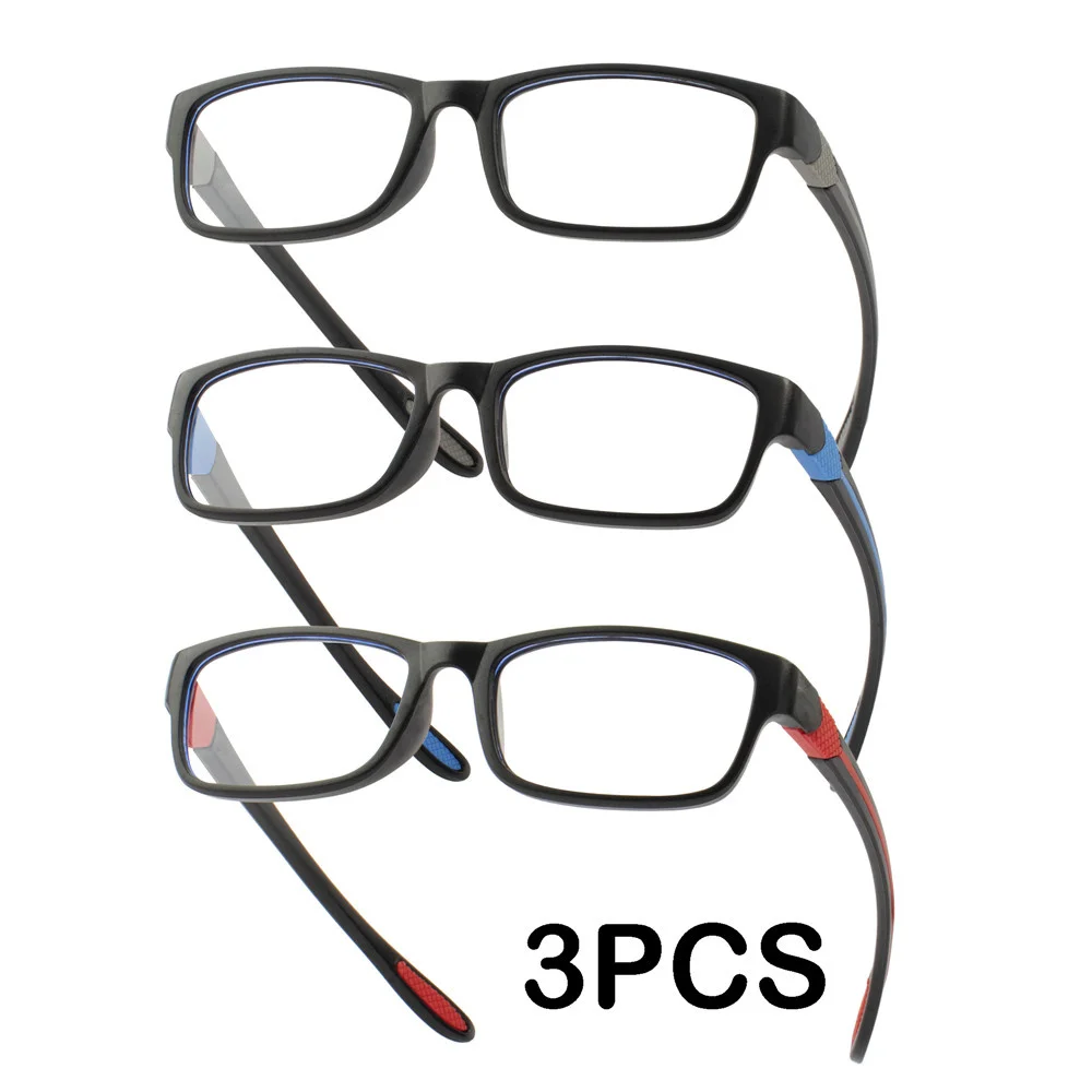 3PCS Lesebrille Männer Frauen Sport Anti-blau Licht Lesen Brillen Schwarz Rot TR90 Rahmen Presbyopie Brillen Image