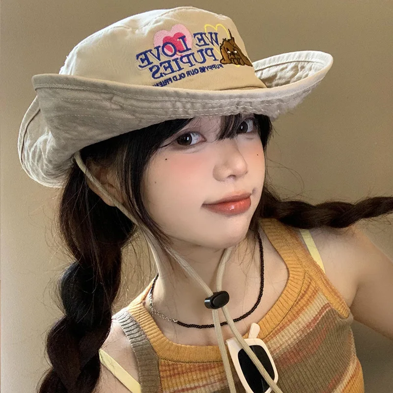 Niedliche Cartoon-Hunde-Wandermütze, Outdoor-Sport, breitkrempiger Western-Cowboyhut, modische Fischerhüte im Cowboy-Stil Image