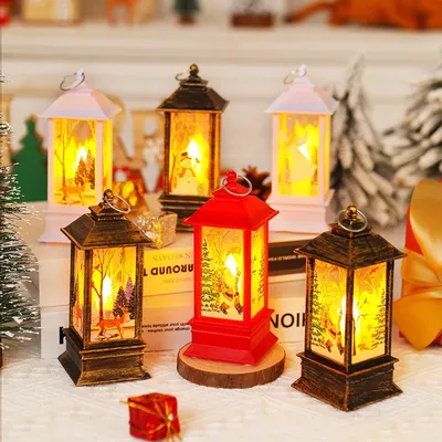 3/4pcs Random Christmas Vintage LED Christmas Lanterns Oval Candle Lights for Party Table Decoration, Holiday Decorations