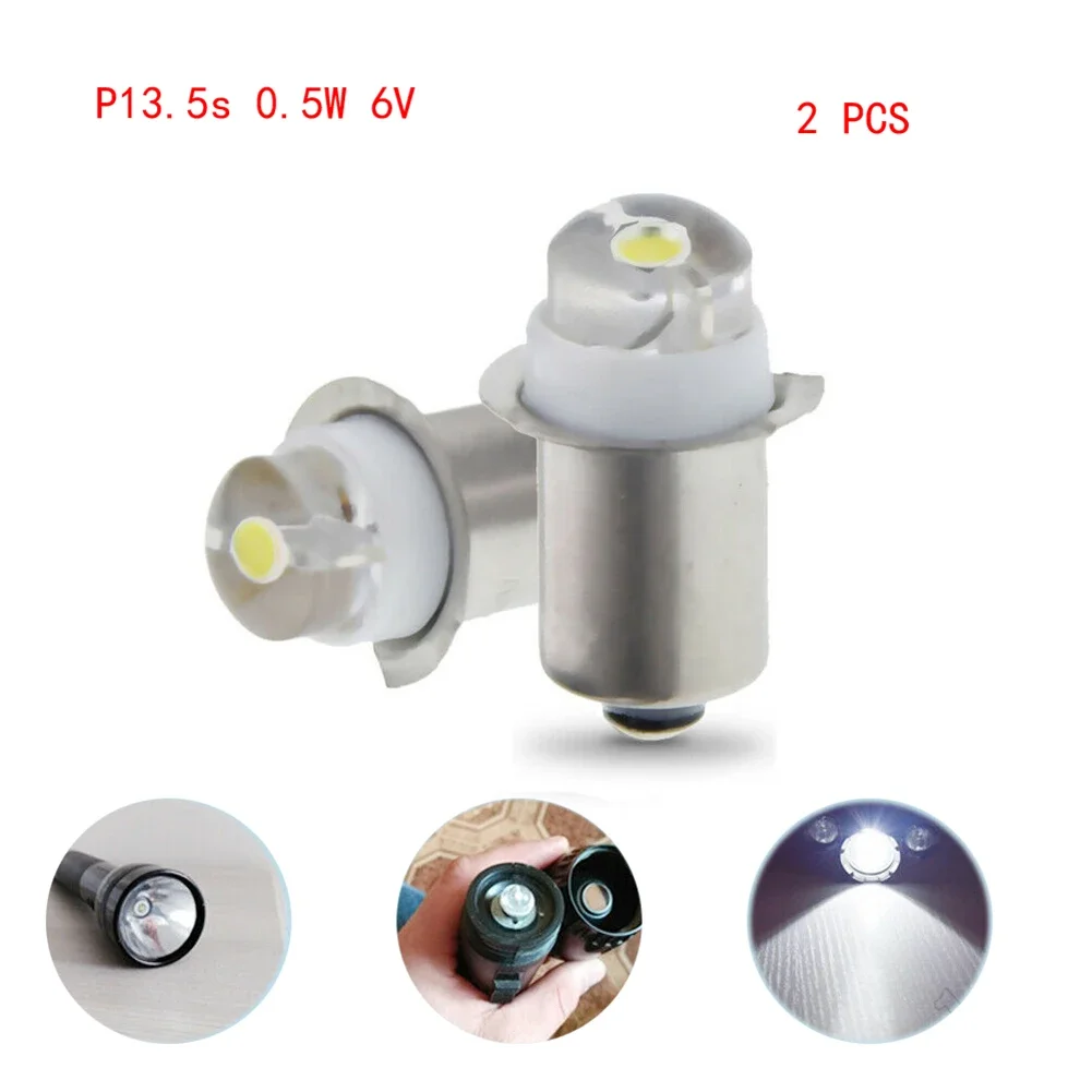 2pc 3/4,5/6V 0,5W 6000K Weiße LED P13,5S Ersatz Birne Taschenlampe für Taschenlampe Taschenlampen Arbeits Licht Camping Notfall Licht Image