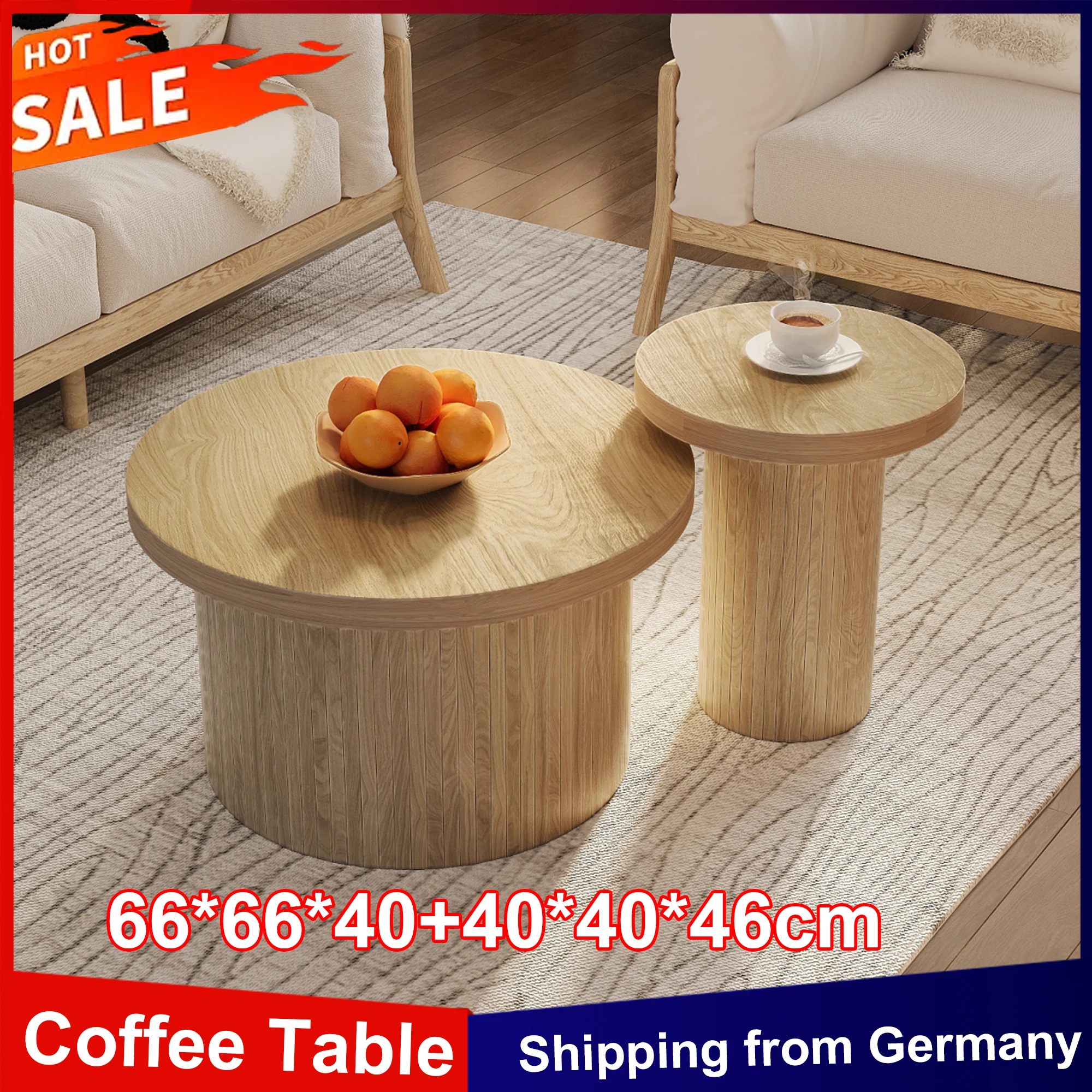 Anajqaqia 2er-Set Couchtisch 66 x 66 x 40 + 40 x 40 x 46 cm, doppelter runder Tisch, Beistelltisch, multifunktionaler Wohnzimmertisch
