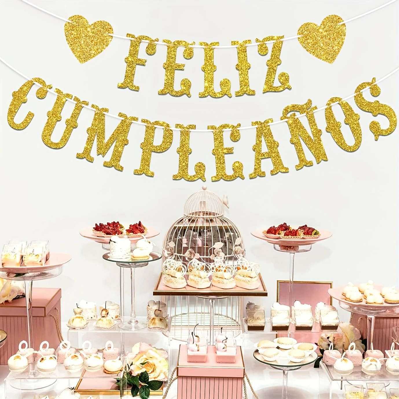 Gold/Schwarz/Blau/Rosenrot FELIZ CUMPLEANOS Spanisches Geburtstags-Banner, Party-Dekoration, lustiges Geburtstags-Party-Dekorationszubehör, Foto-Requisiten Image