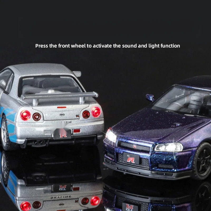 1:32 Nissan GTR R34 Skyline Supercar Legierung Metall Druckguss Auto Modell Indoor Desktop Sammlung Hobby Trendy Ornament Geburtstag Geschenk