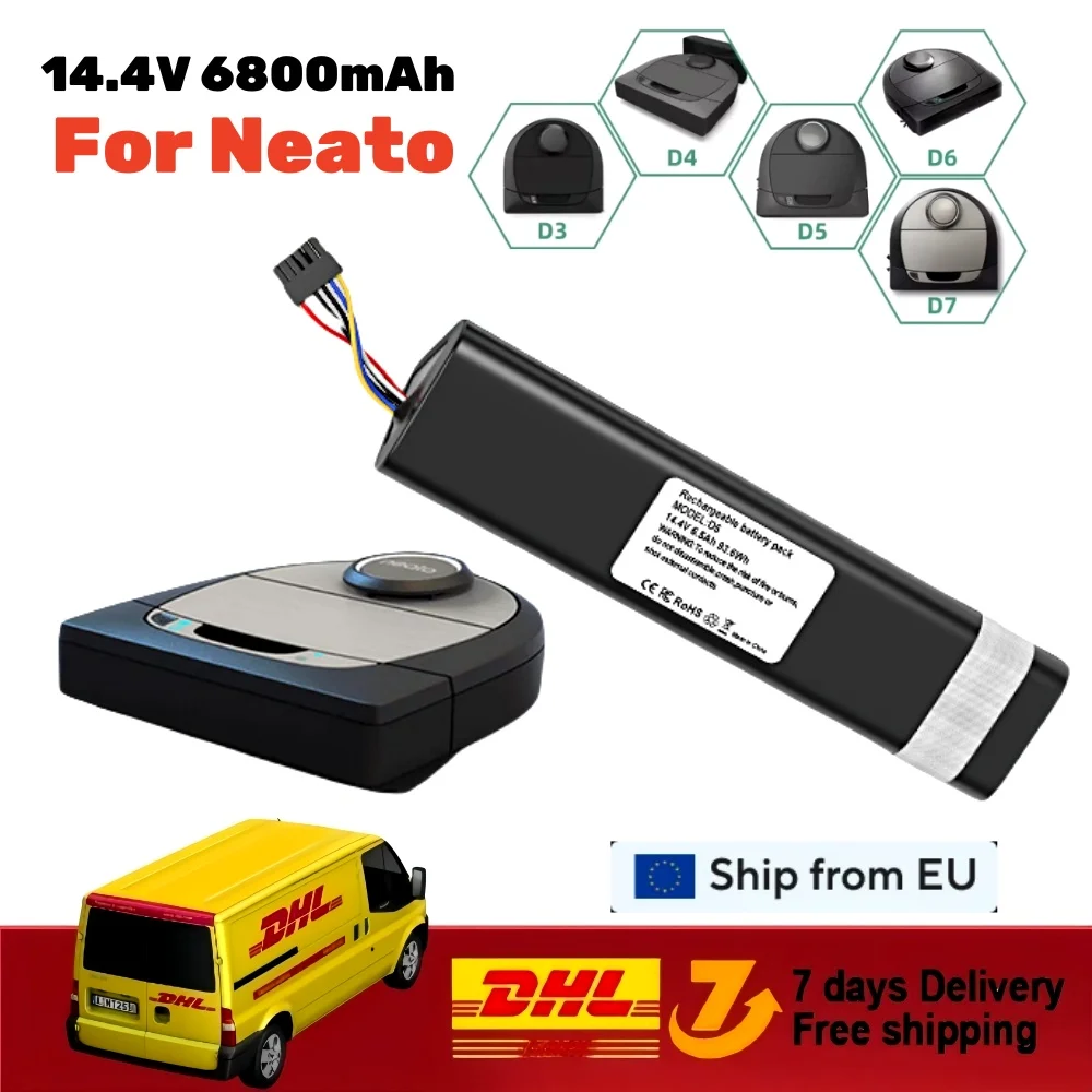 Ersatzakku für Neato D3 D4 D5 D6 D7 Roboterstaubsauger, 14,4 V, 6800 mAh, Li-Ionen-Akku, Teilenummer: 945-0225 Image