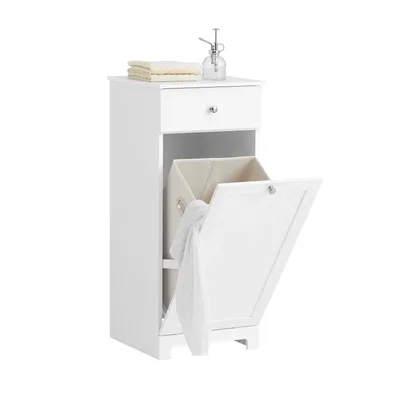 SoBuy BZR21 Slim Bathroom Storage Cabinet with Laundry Basket Narrow Laundry Cabinet with Drawer and Removable Hamper