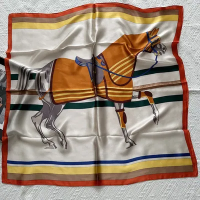 Horse Print Soft Silk Scarf 90CM Square Satin Bandanas Luxury Brand Shawls Clothing Bag Accessories Lover Mother Gift