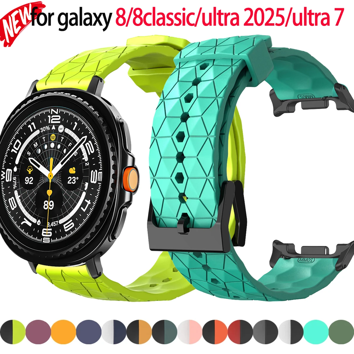 Silikonarmband mit Fußballdruck für Samsung Galaxy Watch 8/8 klassisches Sportarmband für Galaxy Ultra 2025/7 47 mm zweifarbiges Armband Image