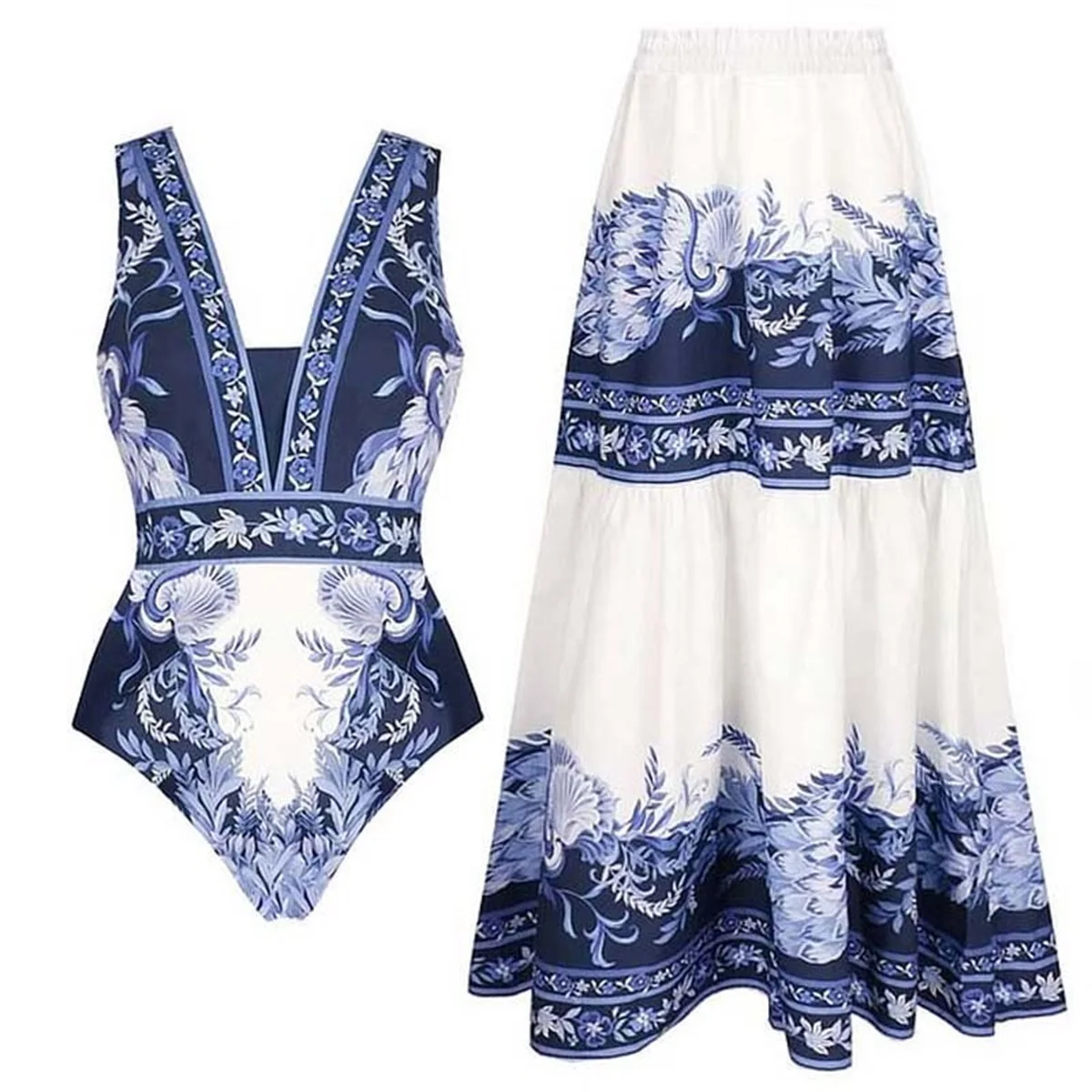 2Pcs Classic Printed Swimsuit Women Sexy Bikini Push Up Swimwear Ruffle Swim Suit Female Bandeau Biquini Bathing Suit Beachwear