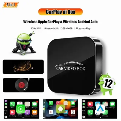 Tragbarer 4-in-1-Wireless-CarPlay-Adapter mit Netflix/YouTube, schwarzer Multimedia-Adapter, HDMI 5G WiFi, Android-Auto-Adapter für Auto
