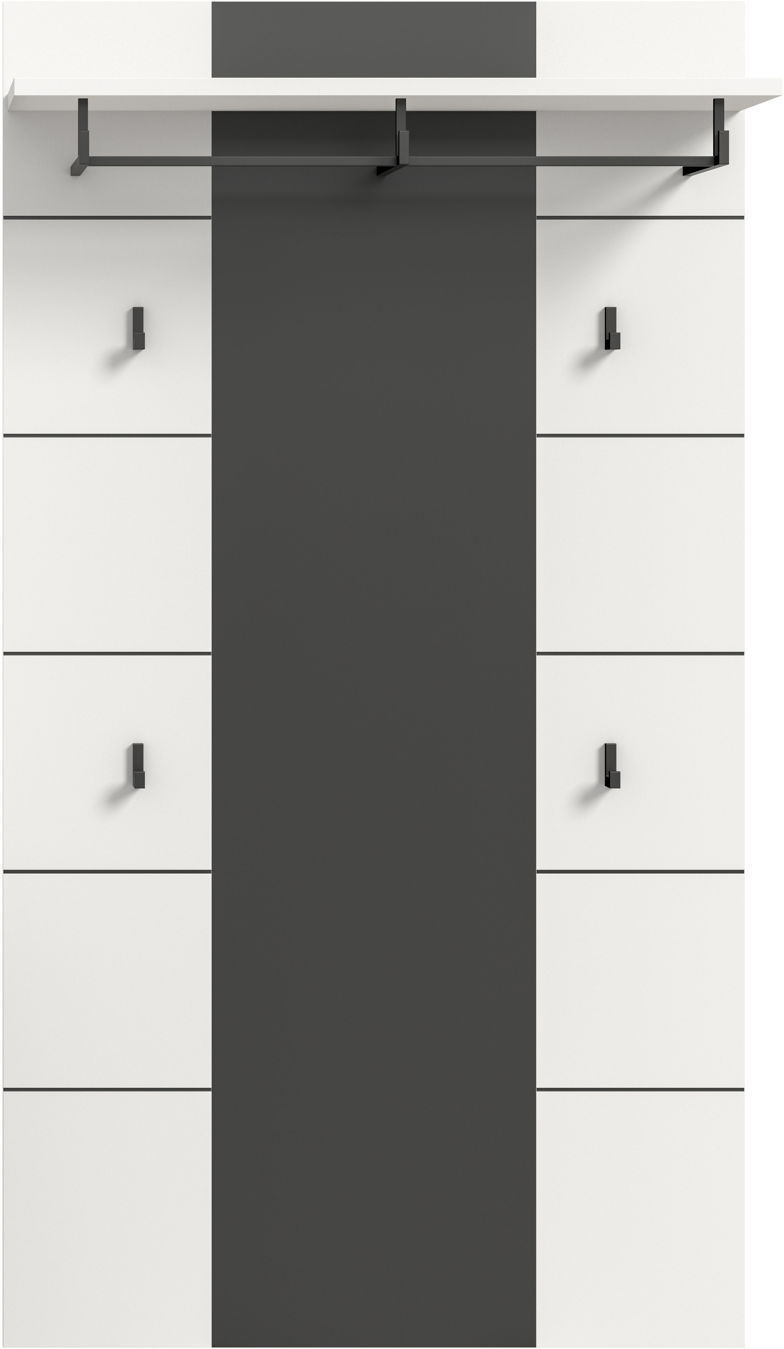 Garderobenpaneel INOSIGN "REHAT, TOPSELLER, Höhe 145 cm, Hutablage, 4 Haken, Garderobenstange", basalt grau nb, weiß nb, B:80cm H:141cm T:29cm, FSC-zertifizierter Holzwerkstoff, Garderobenpaneele, Garderobenpaneel, Paneel, Wandboard, Garderobe,...