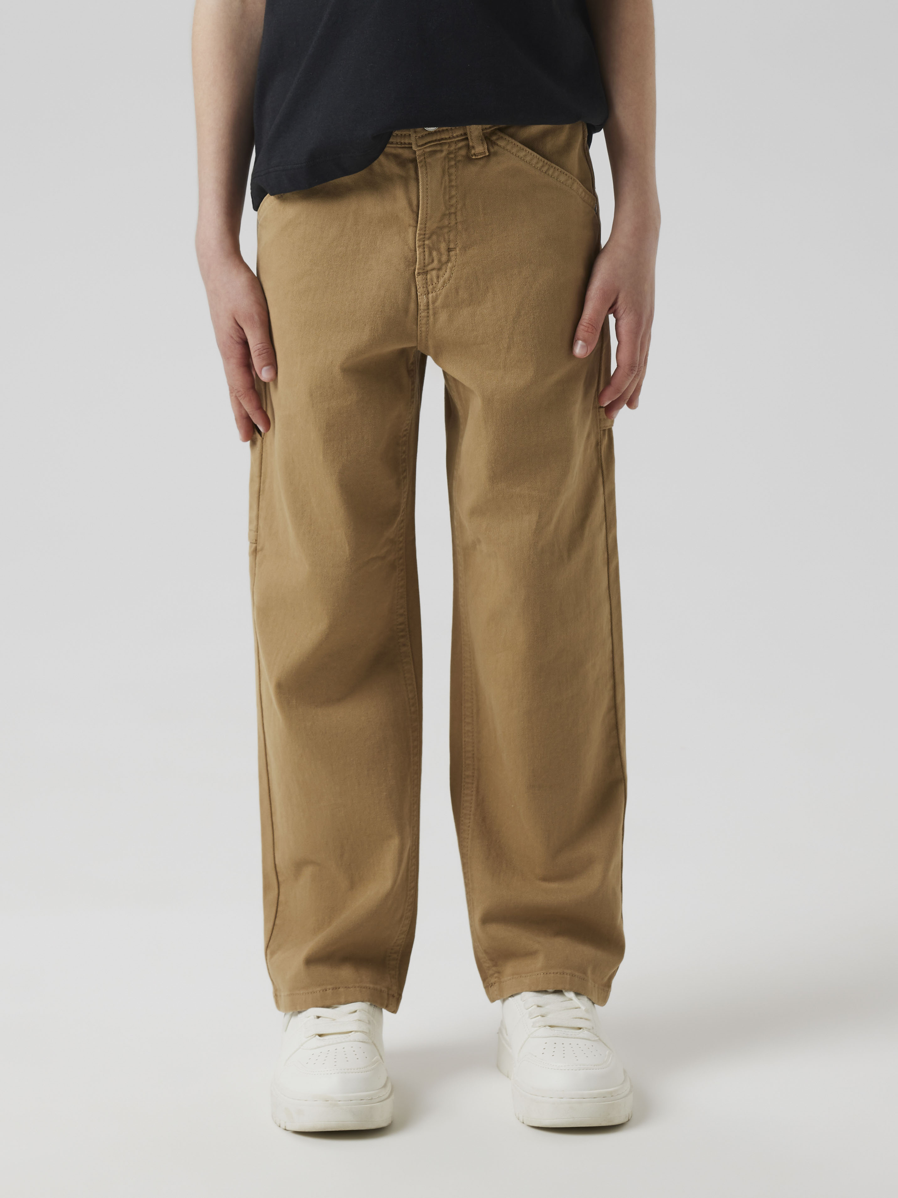 Cargohose NAME IT "NKMRYAN STRAIGHT TWILL PANT 1880-AX NOOS", Jungen, Gr. 152, N-Gr, kelp, Web, Obermaterial: 97% Baumwolle, 3% Elasthan, unifarben, washed, Basic normal, Hosen Image