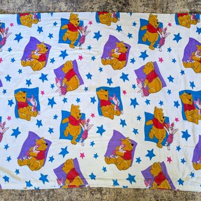 Disney Bedding | Vintage Disney Winnie The Pooh And Piglet Flannel Twin Flat Sheet Fabric Crafts | Color: Red | Size: Twin