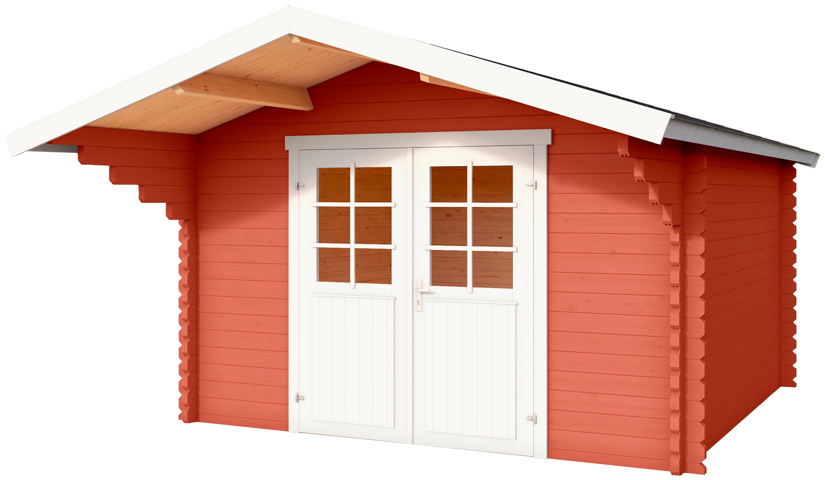 Gartenhaus LASITA MAJA "Viljandi 34", rot (schwedenrot), ohne Fußboden, ohne Dacheindeckung, Holzwerkstoff, Gartenhäuser, Gartenhaus, Blochbohlenhaus 34mm, Fundamentmass 3000x3000, Schwedenrot