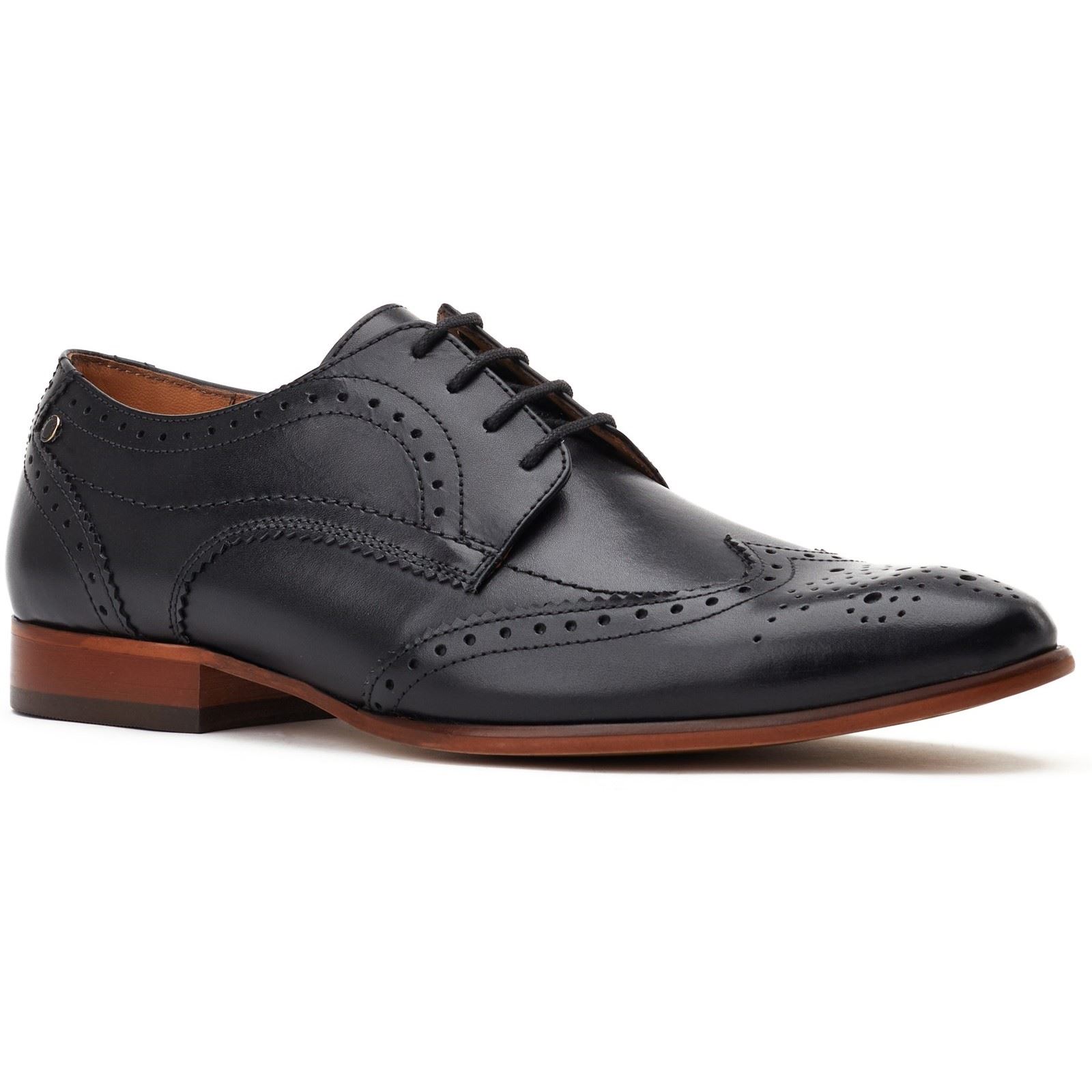 Base London Barbera Excel Leder Männer schwarze Brogues Schuhe