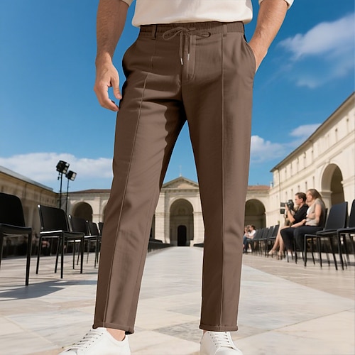 Herren Hose Freizeithose Kordelzug Tasche Elastischer Bund Einfach Komfort Sport im Freien Täglich Mode Lässig Hellkaki Armeegrün Mikroelastisch Image