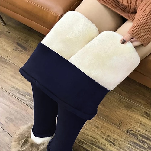 Winterleggings aus Lammfell für Damen, mit Fleece gefütterte Thermo-Hose mit hoher Taille und schmaler Passform, dicke, warme Jeggings aus Stretch-Baumwolle für kaltes Wetter Image