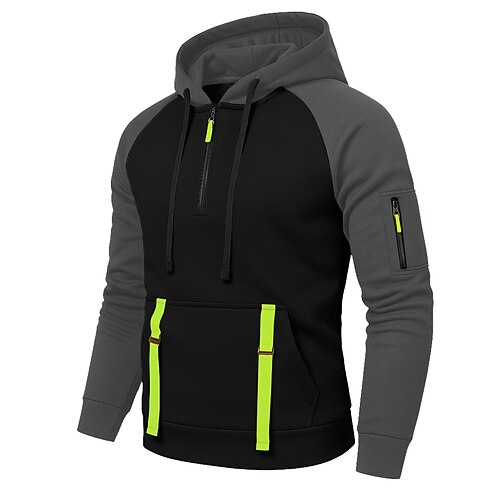 Herren Kapuzensweatshirt Viertelreißverschluss Kapuzensweatshirt Fleece Kapuzensweatshirt Taktischer Kapuzensweatshirt Schwarz Khaki Dunkelgray Mit Kapuze Einfach Patchwork Reißverschluss Farbblock Image