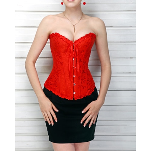 Damen Korsett Shapewear Taillenmieder Formende Unterwäsche Sexy Korsett Sexy Süß Einfarbig Knöpfe Rückenfrei Urlaub Straße Date Ärmellos Kalter Schulter-Ausschnitt Schwarz Weiß Rote Frühling Herbst Image