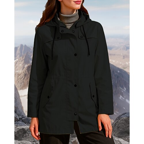 Damen Outdoorjacke Wanderjacke Regenmantel Außen Wasserdicht Winddicht Leicht Wanderoutfits Wanderbekleidung Frühling Herbst Jacke Jagd Klettern Camping / Wandern / Höhlenforschung Einfarbig Schwarz Image