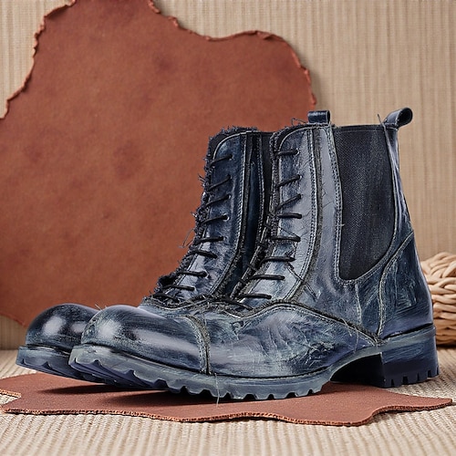 Herren-Arbeitsstiefel aus braunem Leder – Schnürstiefeletten aus Vintage-Rindsleder mit robuster Sohle für Bauarbeiten, Outdoor-Abenteuer und den lässigen Alltag Image