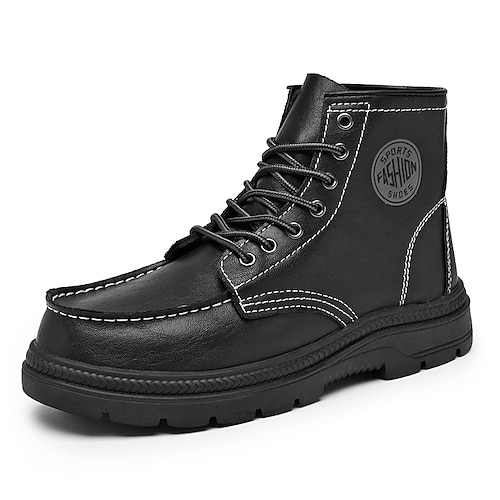 High-Top-Modestiefel aus PU-Leder für Herren Strapazierfähige Sohle und stylisches Emblem-Design für den täglichen Gebrauch Image