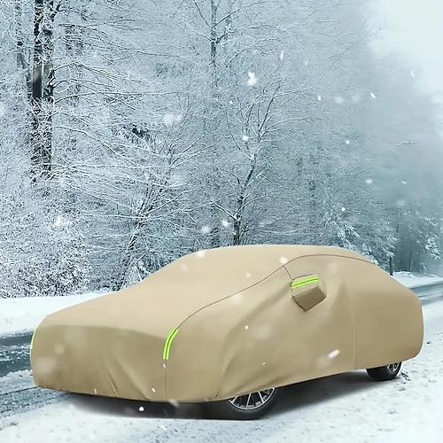 1 Stück strapazierfähige Allwetter-Autoabdeckung – wasserdicht, winddicht, Sonne Staubschutz passend für alle Jahreszeiten mit reflektierenden Streifen Spiegeltaschen Image