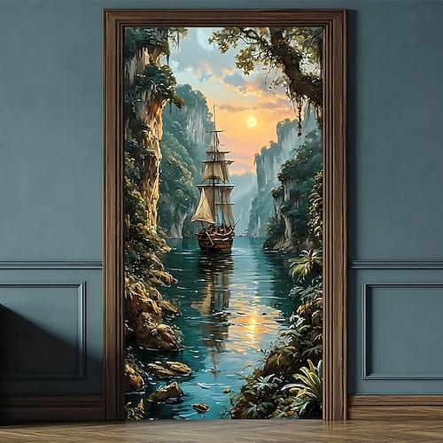 Türabdeckung Outdoor-Banner Ozean Segelschiff ästhetische mystische Schlafzimmer Wohnzimmer Wohnheim Teenager Zimmer College Wohnheim Dekorationen Wand Tür Hintergrund Image