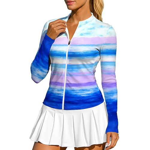 Damen Geometrisch Farbverlauf Streifen Oberteile Sporthemd Tennis Shirt Tennistop Langarm Reißverschluss Blumen UPF50 UV-beständig Hohe Elastizität Feuchtigkeitsableitend Atmungsaktiv Volleyball Image
