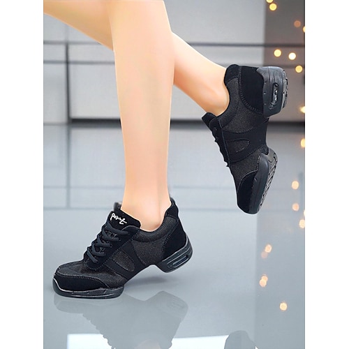 Schwarze Mesh-Jazztanz-Sneaker für Damen – leichte, atmungsaktive professionelle Übungsschuhe für Latein, Hip-Hop und Standardtanz Image