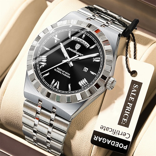 Luxus Business Herren Uhr Woche Datum Wasserdicht Leuchtende Uhren Valentinstagsgeschenk für Männer Edelstahl Quarz Herren Mode Armbanduhr Image