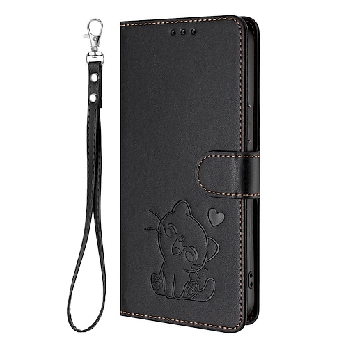 Handy Hülle Handyhüllen Für Google Pixel 9 Pro Pixel 9 Pro XL Pixel 8 Pro Pixel 8 Brieftaschenhülle Vollschutz mit Trageriemen Kameralinsenschutz Katze Retro TPU PU-Leder Image