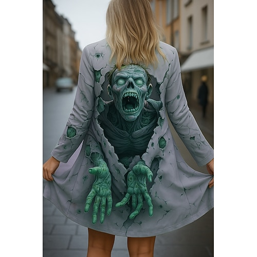 Totenkopf Damen Umhang / Cape schnelltrocknend leicht gestrickt aktiv übertrieben 3D lässig lang kragenlos normale Passform Langarm Oberbekleidung hellgrün rosa lila Herbst Image