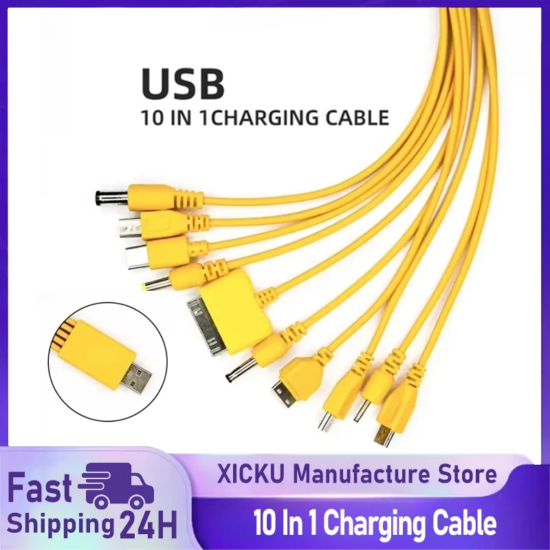 Portable Multi-head Charging Cord 10 In 1 Multi-Function USB Phone Charging Cable For Samsung Nokia Phone Charger Universal Cord Image