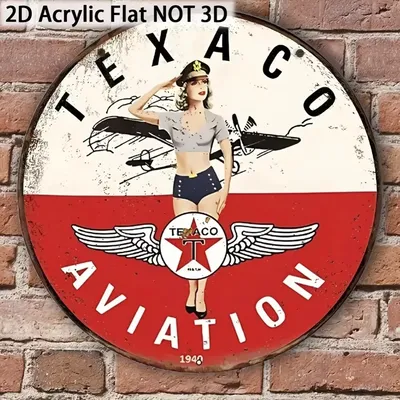 Vintage Texaco Aviation 1949 Sign: Wall Art Showcasing a Classic Flight Attendant Figure, Ideal for Decorating Your Home Office