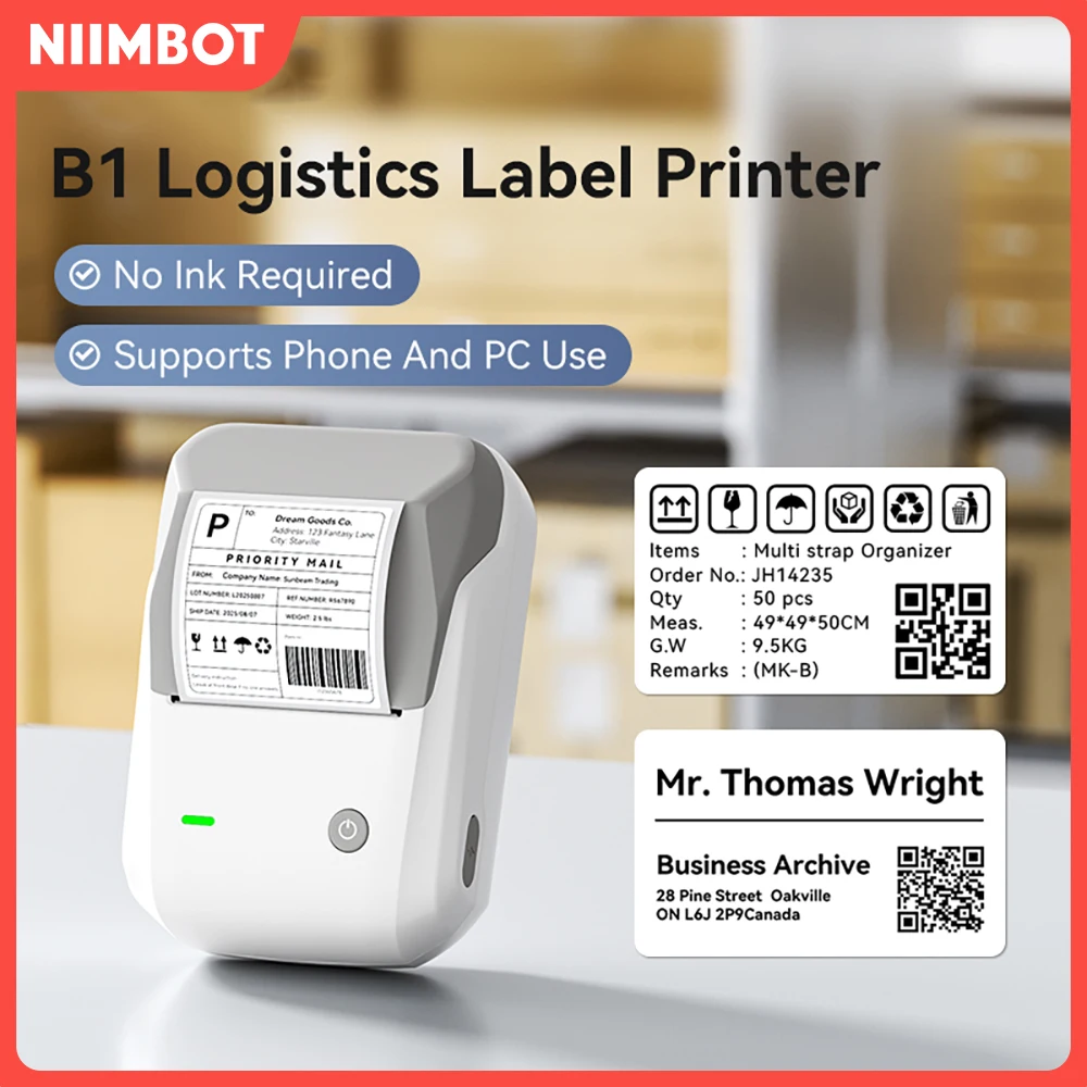 Niimbot B1 Kabelloser Thermo-Logistik-Etikettendrucker mit 20–50 mm breitem Etikett für Versandpakete unterstützen Android iPhone Windows Image