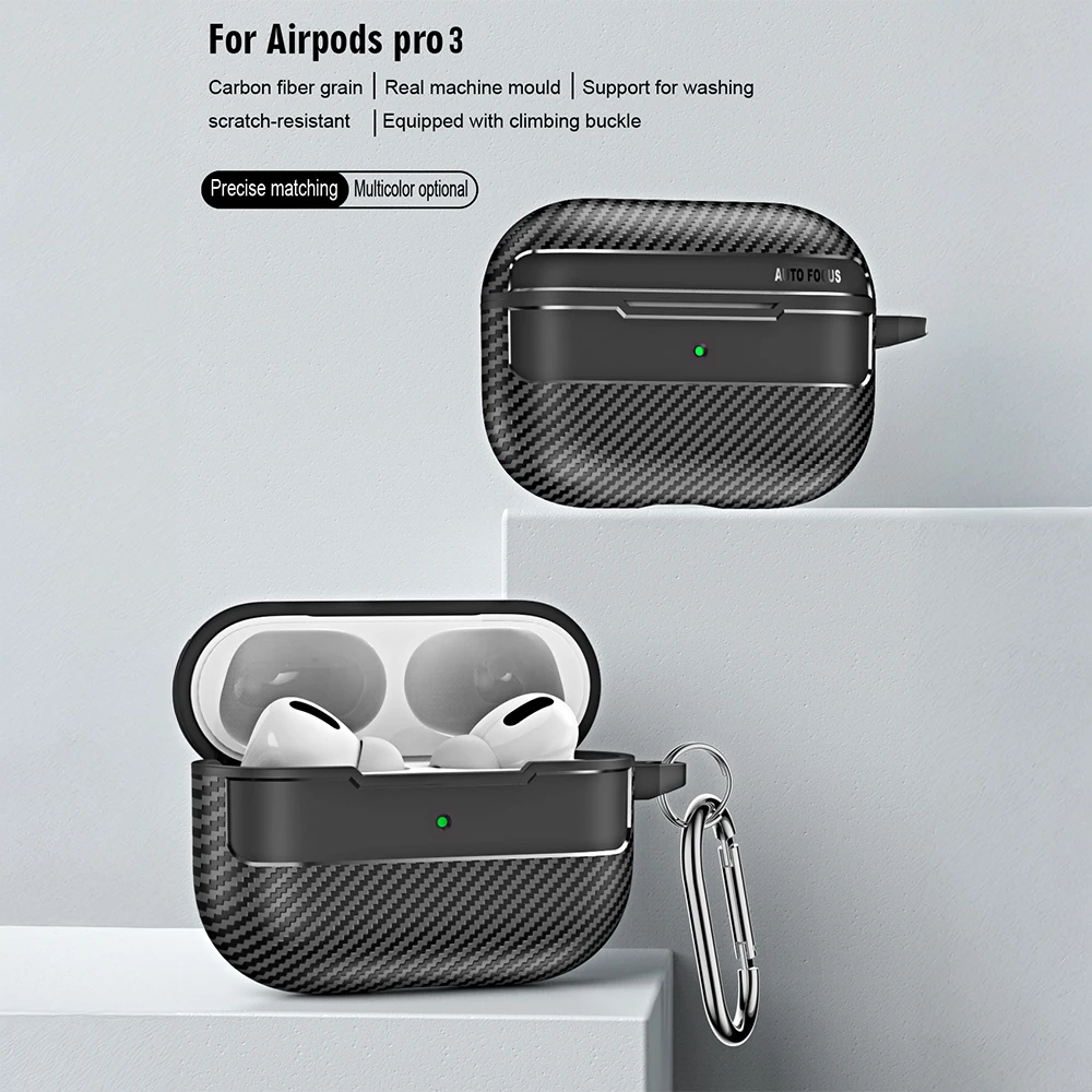 Für Original Airpods Pro 3 Fall Carbon Faser Textur Weiche Silikon Kopfhörer Fall Stoßfest Mit Haken Für AirPods Pro3 3rd Abdeckung Image