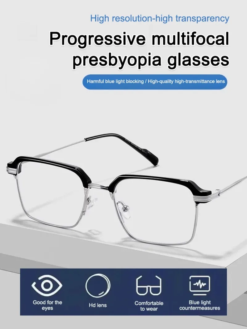 Modischer, intelligenter Zoom-Anti-Blaulicht-Halbrahmen-Spiegel für Herren und Damen, intelligenter, farbwechselnder Retro-Lesespiegel Image