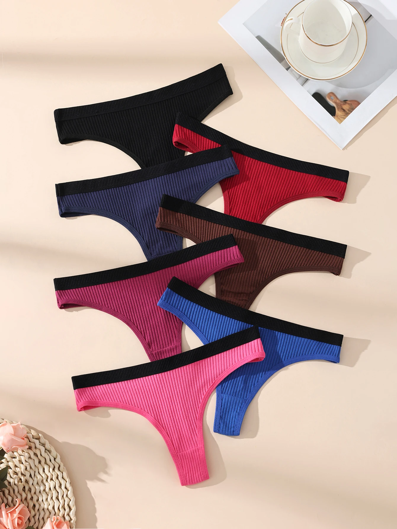 7-teilige nahtlose Damen-Unterwäsche, niedrige Taille, atmungsaktiv, weiche Baumwolle, antibakteriell, bequem, Bikini-Slip Image