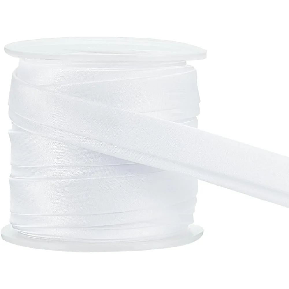 Schrägband, 5/8 Zoll, doppelt gefaltetes Satin-Bindungsband für Nähen, Dekoration, Polster, Möbel, Rohre und Kleidungsstücke, weiß