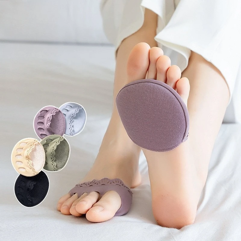 2PCS Fünf Zehen Vorfuß Pads Unsichtbare Schuh Pads Socken Frauen Halbe Einlegesohlen für High Heel Schuhe Pads Schweiß Absorption anti-slip Image