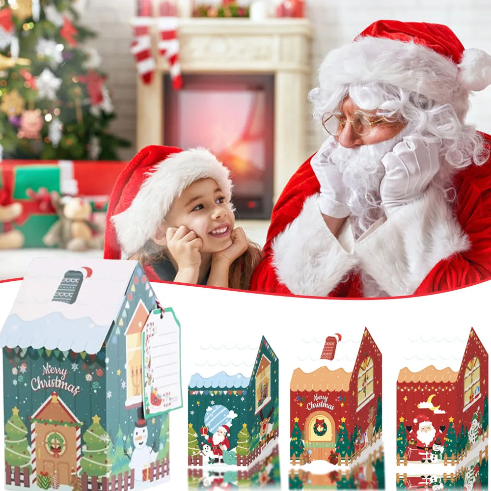 1–20 Stück Weihnachts-Lebkuchenhaus-Geschenkbox, Schneemann, Kekse, Leckerli-Boxen mit Schleife, Weihnachtsbaum, Tisch, Party-Dekoration, Zubehör Image