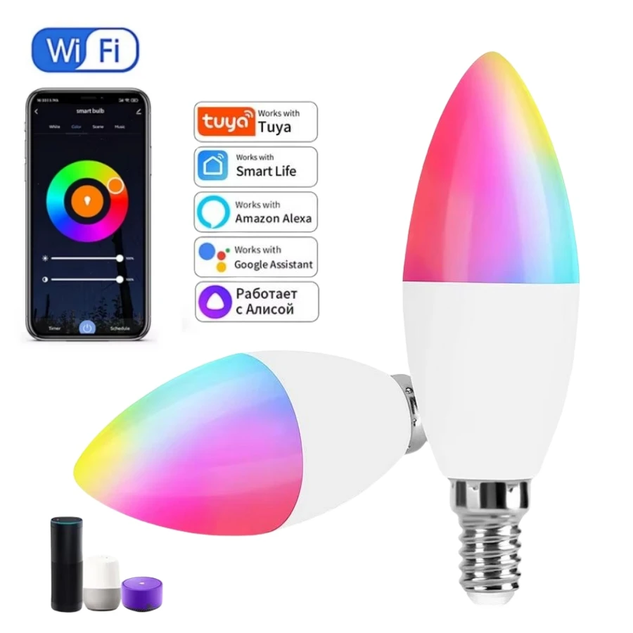 Tuya Smart WiFi Led-lampe E14 Kerze Licht 220V 9W 7W 5W RGB Dimmbare Lampe APP Sprachsteuerung Funktioniert Mit Alexa Google Home Decor Image