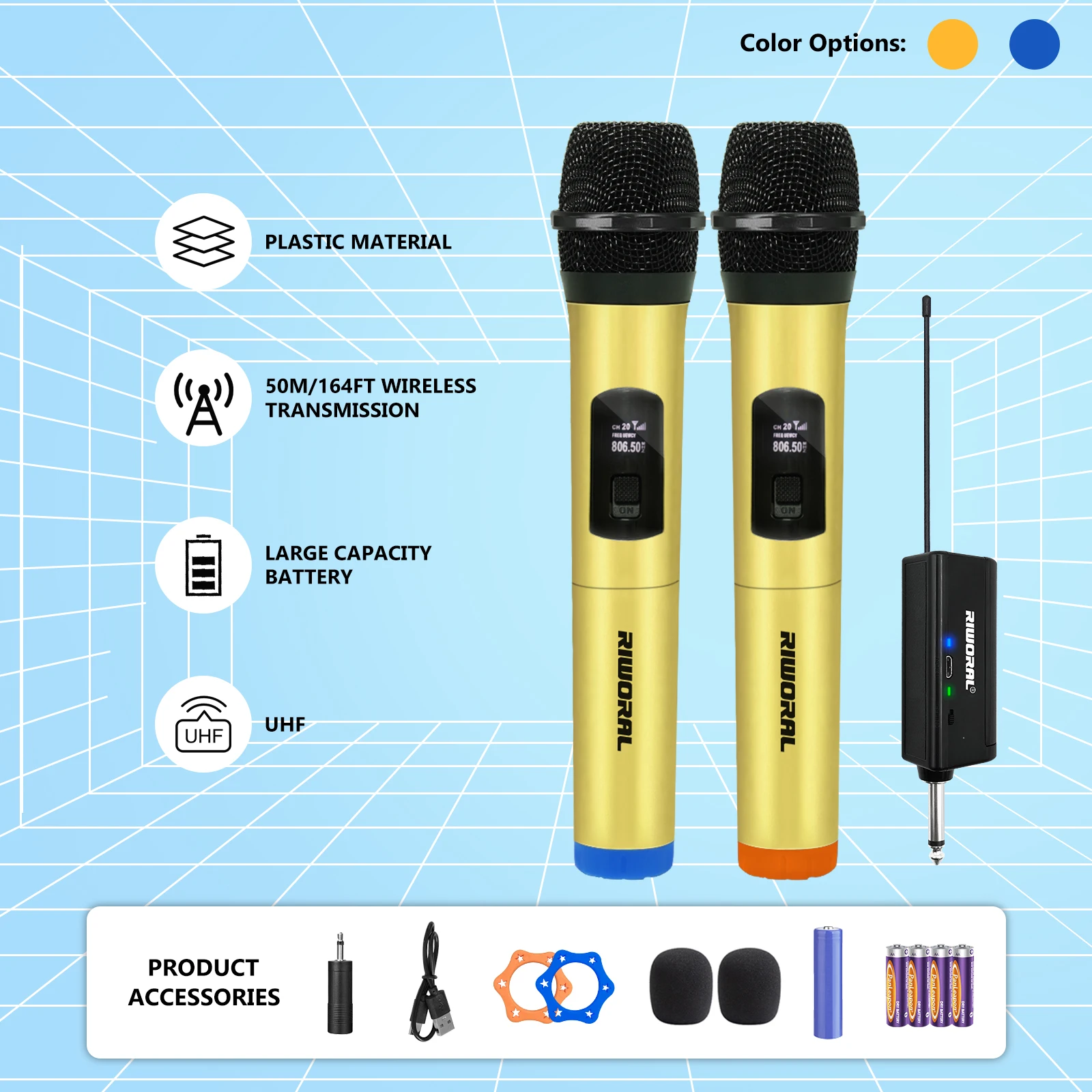 Wireless Microphone Dynamic Handheld Microphones Karaoke Microphone Mic with Rechargeable Receiver for Wedding Party Church Club