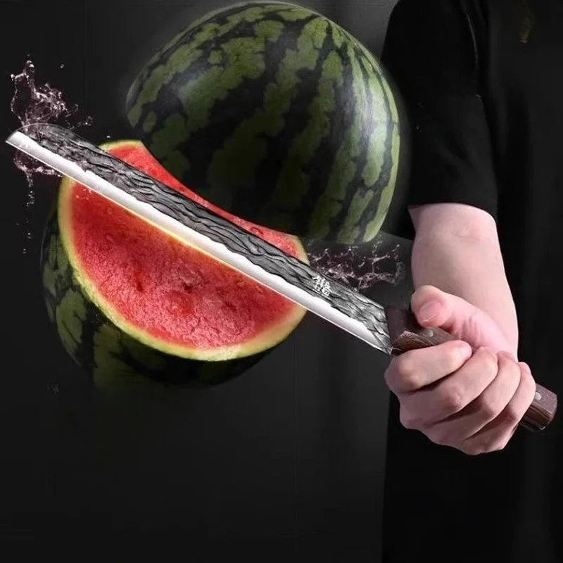 Geschmiedetes Obstmesser, ein großes und langes kommerzielles High-End-Obstmesser, speziell für Obstgeschäfte zum Schneiden von Wassermelonenscheiben Image