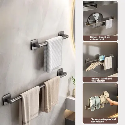 2 Pieces Bathroom Plastic Material Towel Rack, Wall Mounted Single Rod Holder, No Drilling Required, Easy to Install, Durable, S