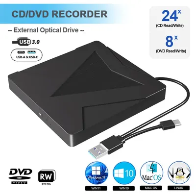 Externes DVD-Laufwerk, CD, DVD –/+RW-Player, Brenner, tragbares optisches Laufwerk für Laptop, PC, Computer, Notebook, Windows 11, 10 Mac