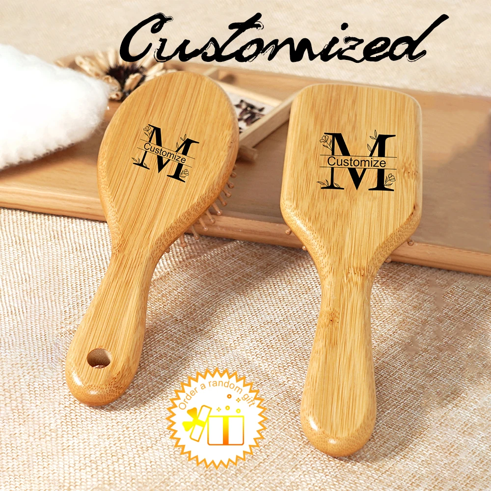 1 Stück personalisierte individuelle Bambus-Haarbürste, Luftkissen-Haarbürste, Premium-Entwirrungs-Massage-Kopfhautkamm, Geschenke für Männer und Frauen Image