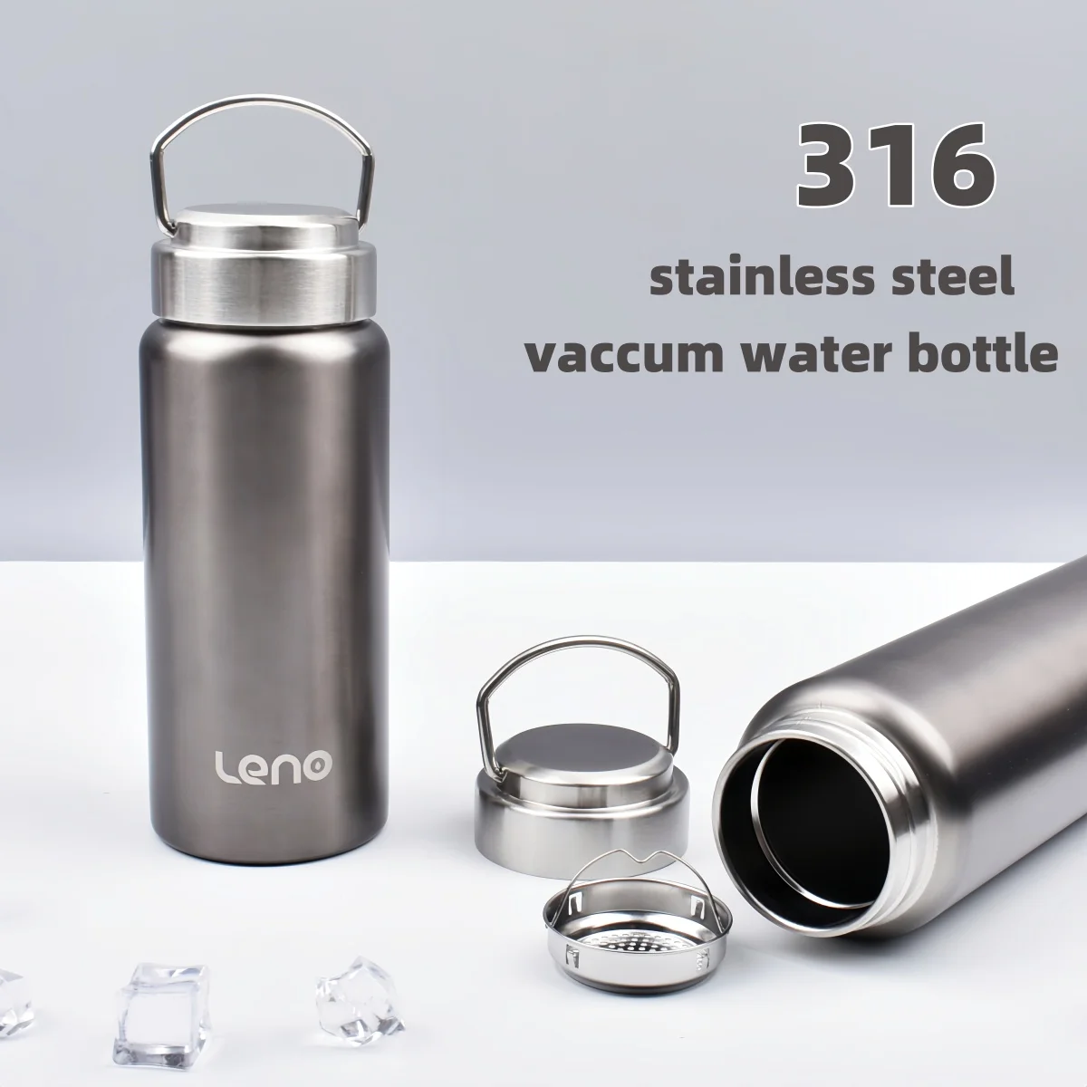 Vakuumisolierte Wasserflasche aus Edelstahl 316, mit Tee-Ei, doppelwandiger Thermoflasche, heißer und kalter Reisebecher für den Außenbereich Image