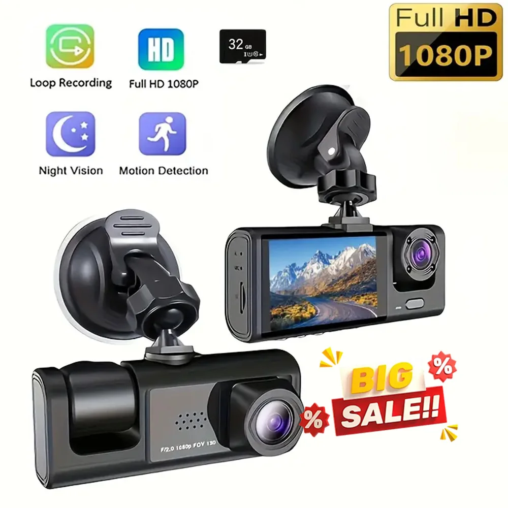 Dash Cam per auto DVR 1080P a 3 canali per videoregistratore per auto Dashcam doppia lente Telecamera per retromarcia per accessorio per auto