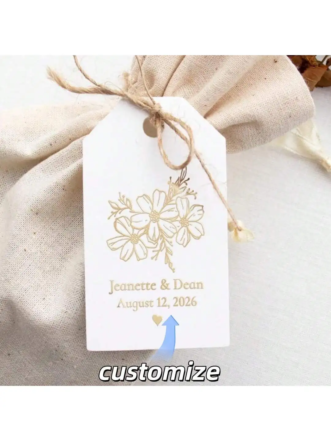 Personalisierte florale Hochzeits-Geschenkanhänger • Goldfolie, individuelle, elegante Geschenkanhänger • Rustikale Boho-Hochzeitsdekoration • Bevorzugungs-Dankeschön-Tags